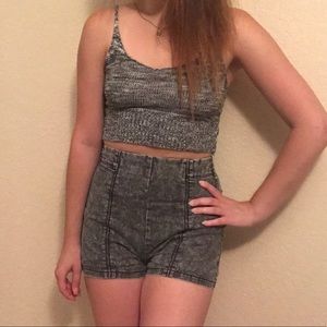 grey denim high wasted shorts